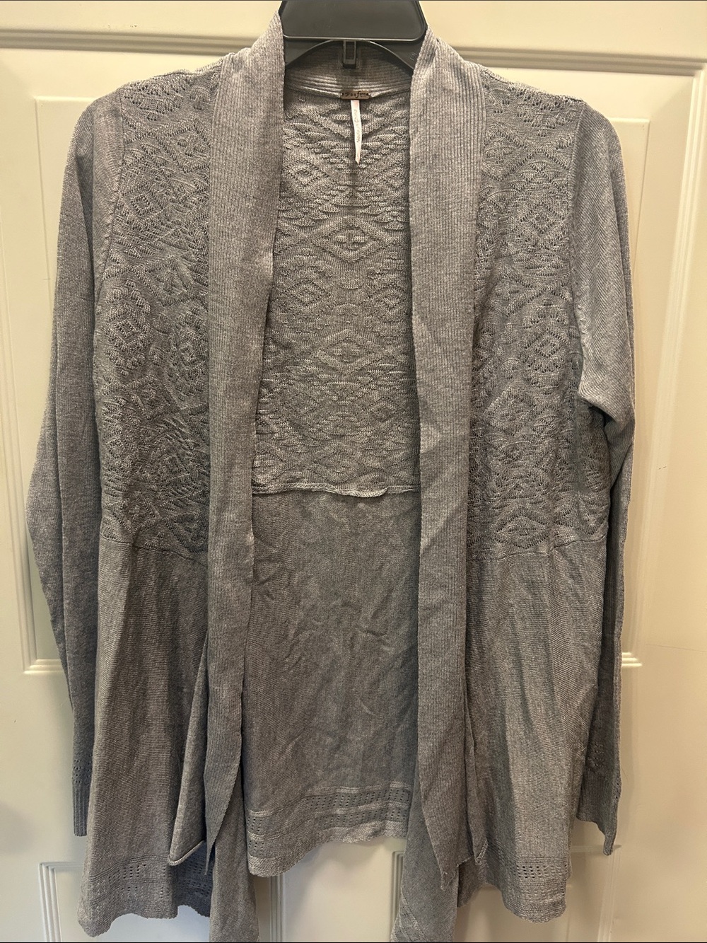 Poof! Light Gray Open-Front Women's Knit Cardigan